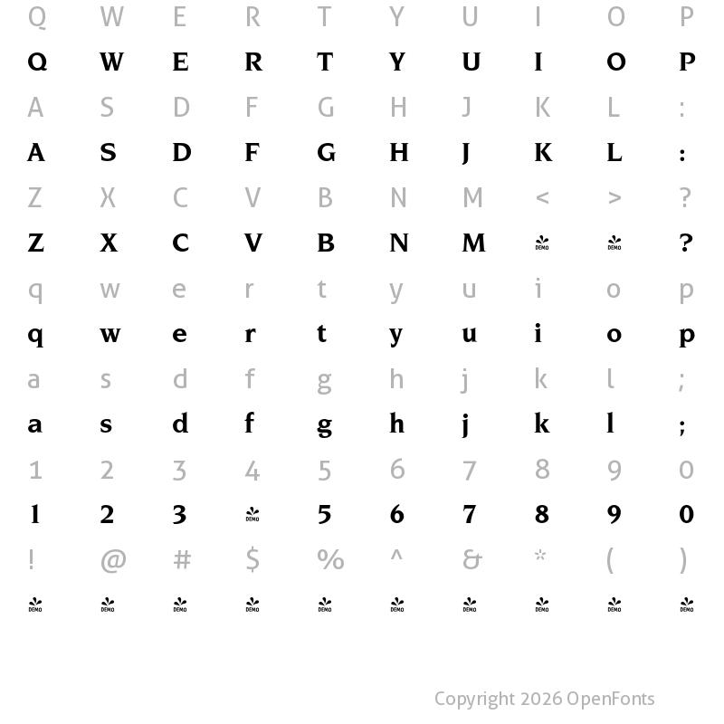 Character Map of FONTSPRING DEMO - Navarro Pro Bold