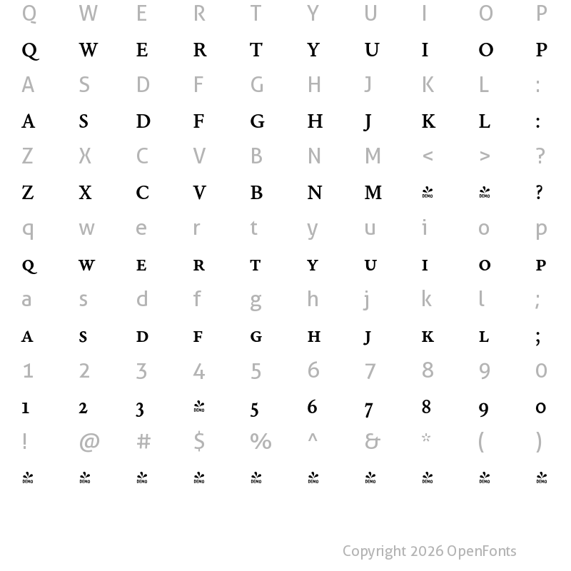 Character Map of FONTSPRING DEMO - NCT Granite SC SemiBold SC Regular