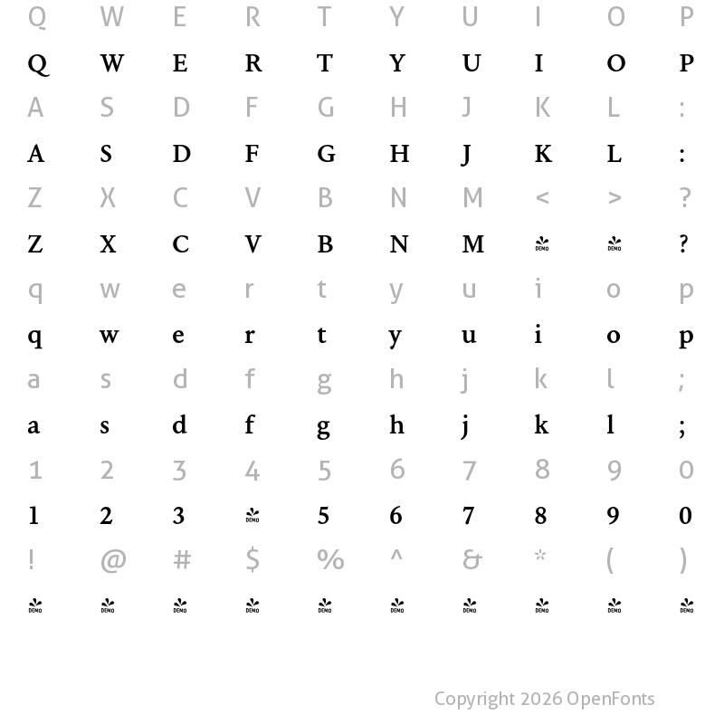 Character Map of FONTSPRING DEMO - NCT Granite SemiBold Regular