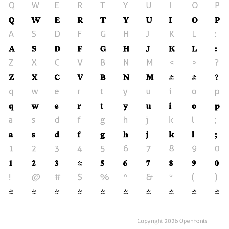 Character Map of FONTSPRING DEMO - NCT Larkspur Extra Bold Regular