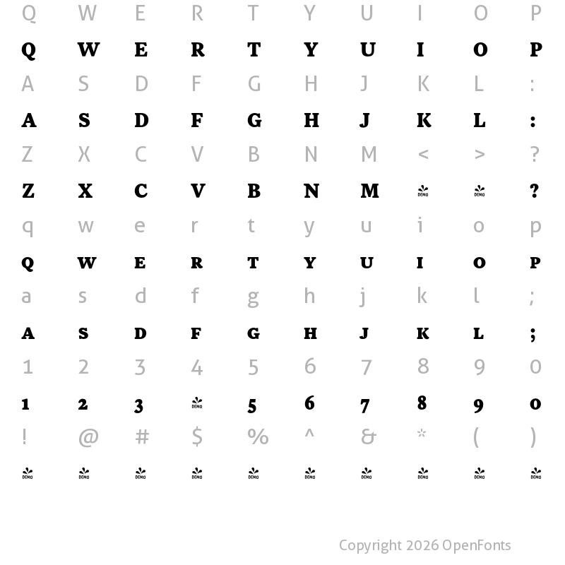 Character Map of FONTSPRING DEMO - NCT Larkspur SC Extra Bold SC Regular