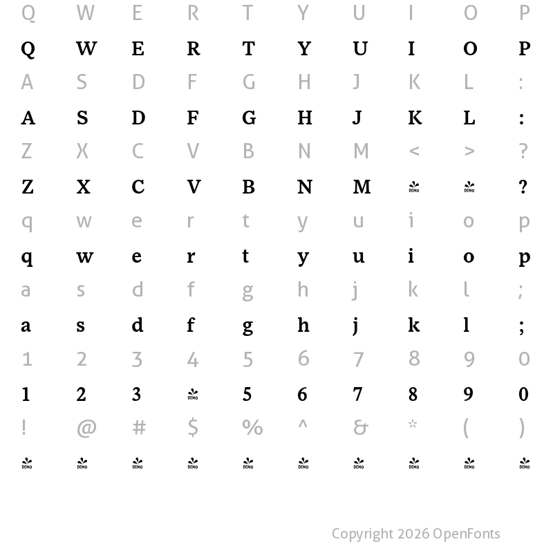 Character Map of FONTSPRING DEMO - NCT Larkspur Semi Bold Regular