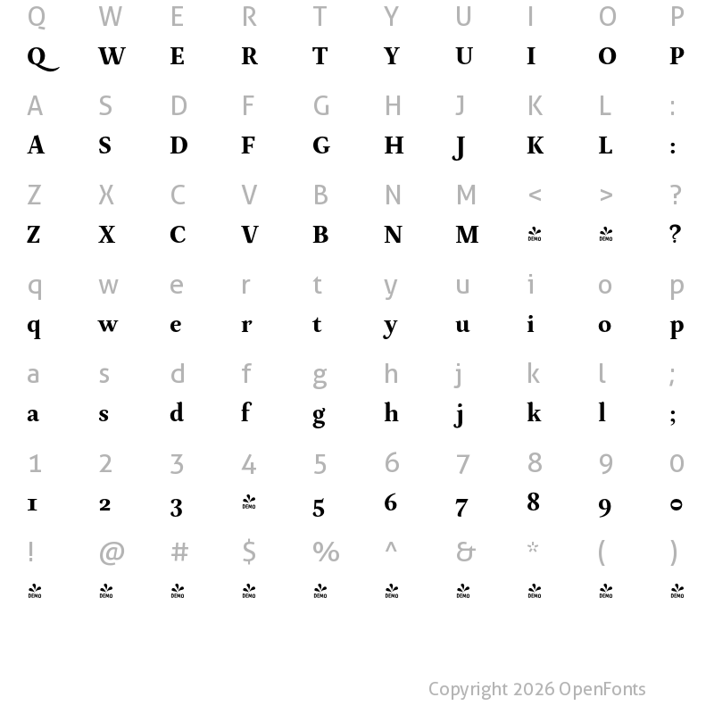 Character Map of FONTSPRING DEMO - Neftali Pro Regular Book Bold