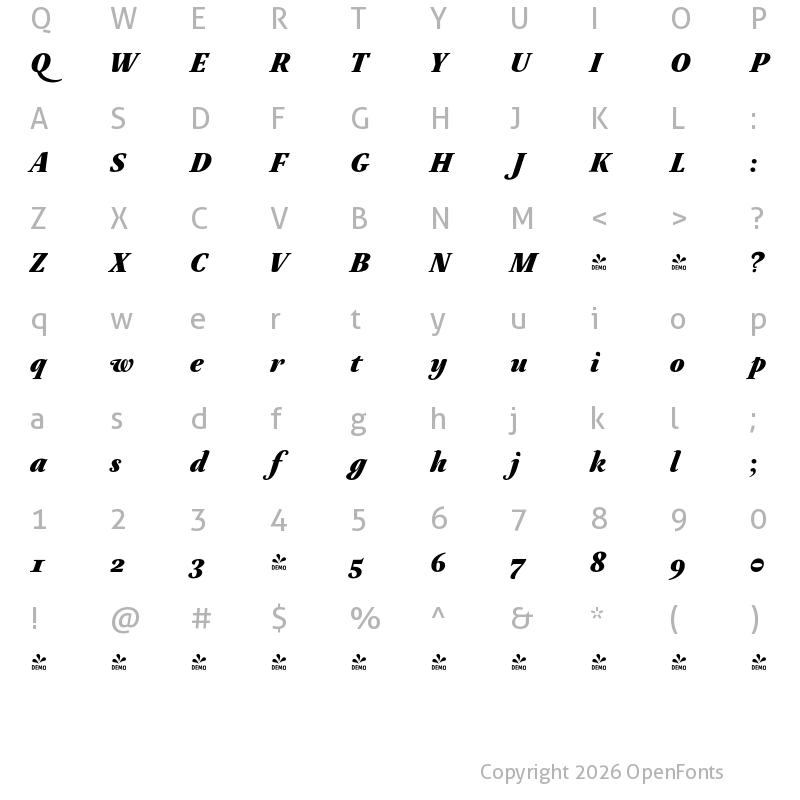 Character Map of FONTSPRING DEMO - Neftali Pro Regular ExtraBold Italic
