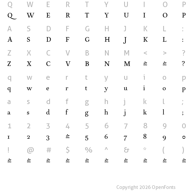 Character Map of FONTSPRING DEMO - Neftali Pro Regular Light Bold