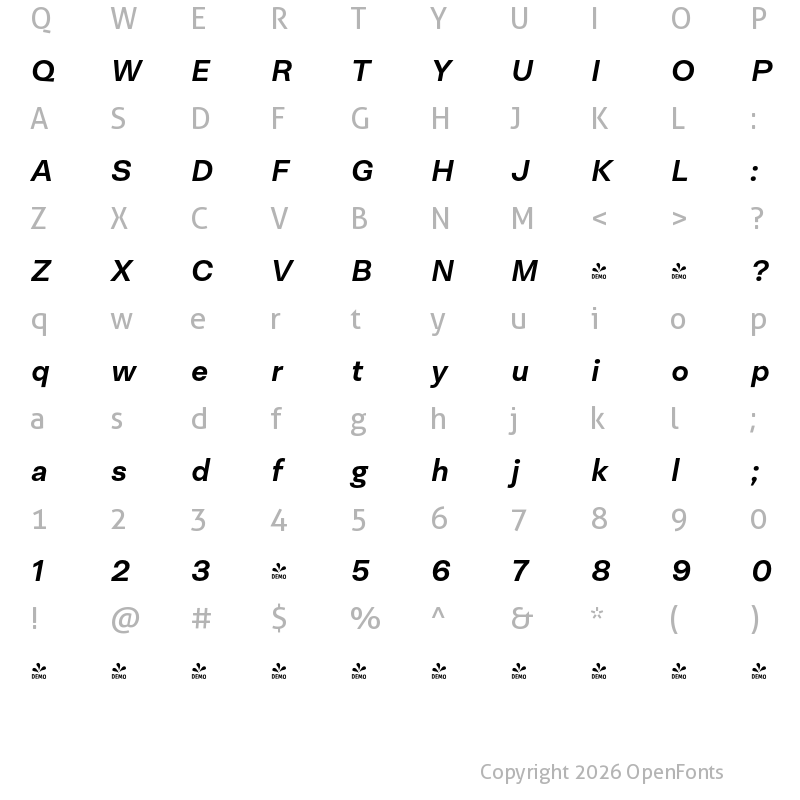 Character Map of FONTSPRING DEMO - Neogrotesk Pro Bold It Regular