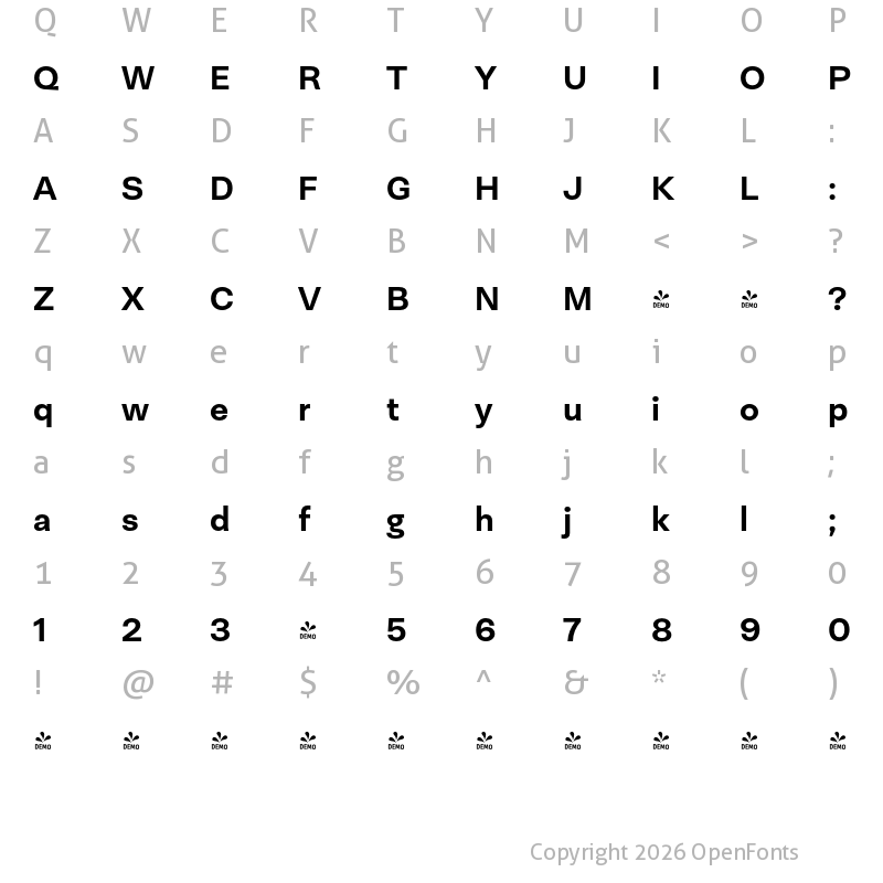 Character Map of FONTSPRING DEMO - Neogrotesk Pro Bold Regular