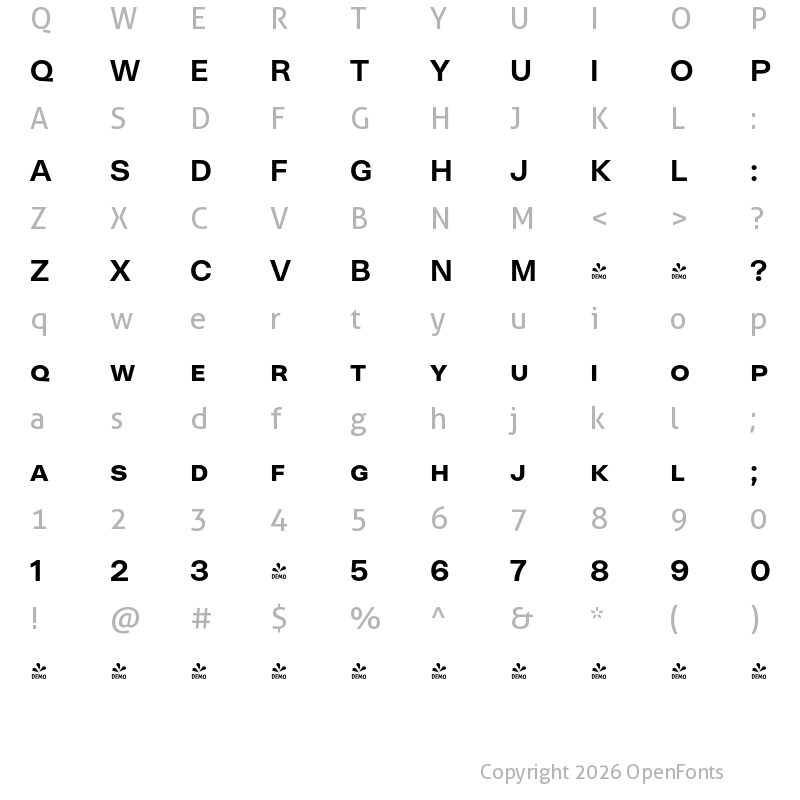 Character Map of FONTSPRING DEMO - Neogrotesk SC Bold Regular