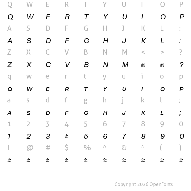 Character Map of FONTSPRING DEMO - Neogrotesk SC It Regular