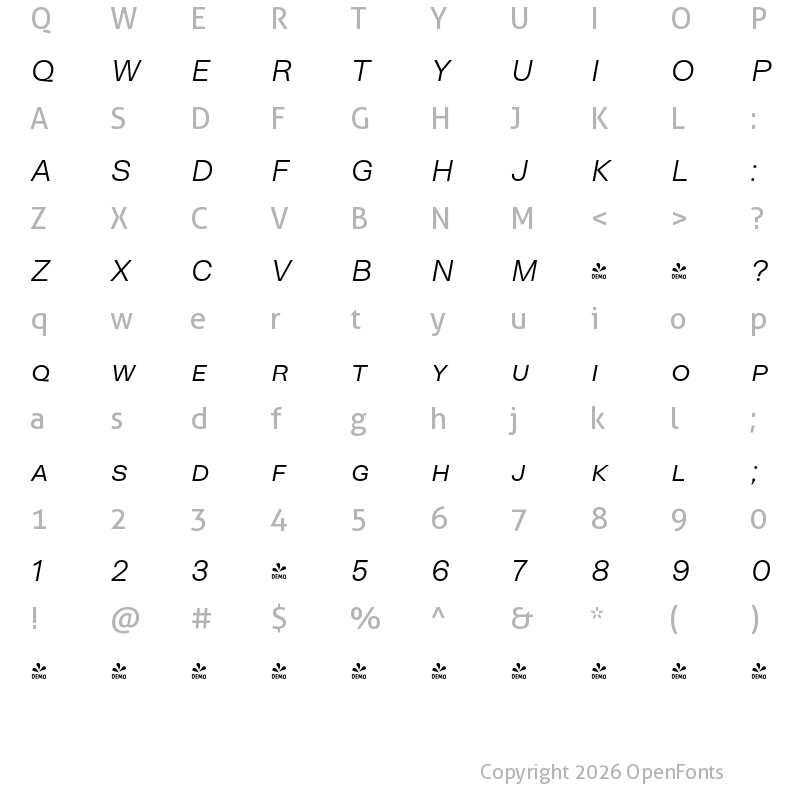 Character Map of FONTSPRING DEMO - Neogrotesk SC Light It Regular