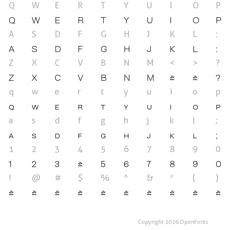Character Map of FONTSPRING DEMO - Neogrotesk SC Ultra Light Regular