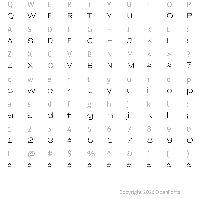 Character Map of FONTSPRING DEMO - Neue Metana Light Regular