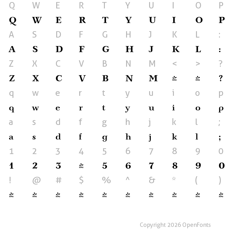 Character Map of FONTSPRING DEMO - Neva Bold