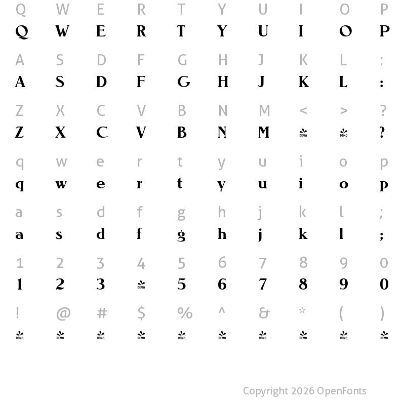 Character Map of FONTSPRING DEMO - Nevada Serial Bold