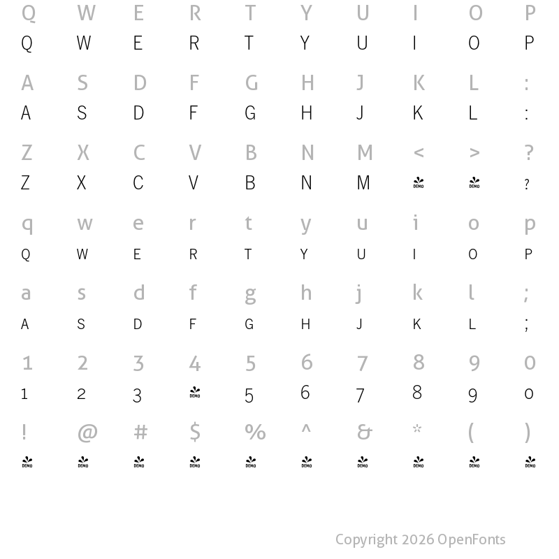 Character Map of FONTSPRING DEMO - NewsGotSCLig Regular