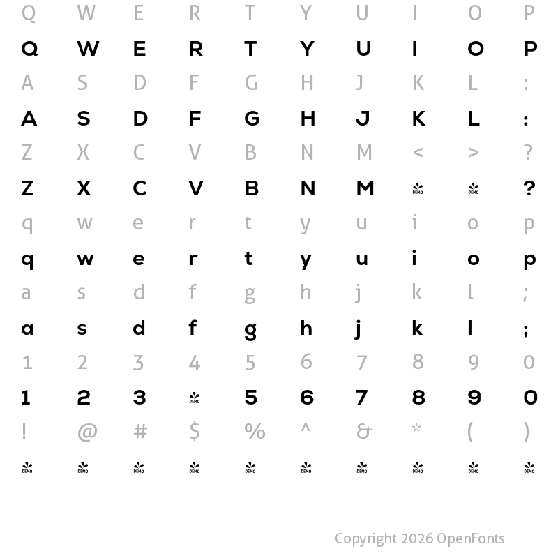 Character Map of FONTSPRING DEMO - Nexa Extra Bold Regular