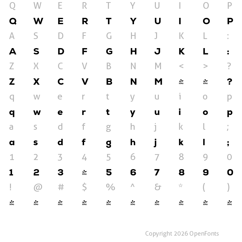 Character Map of FONTSPRING DEMO - Nexa Heavy Regular