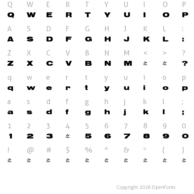 Character Map of FONTSPRING DEMO - NimbusSanExtBla Regular
