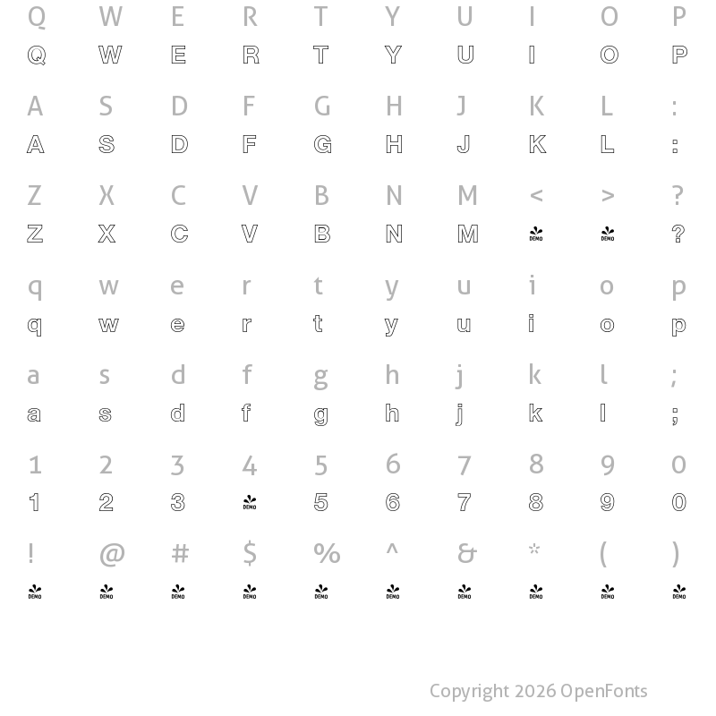 Character Map of FONTSPRING DEMO - NimbusSanOutDBol Regular