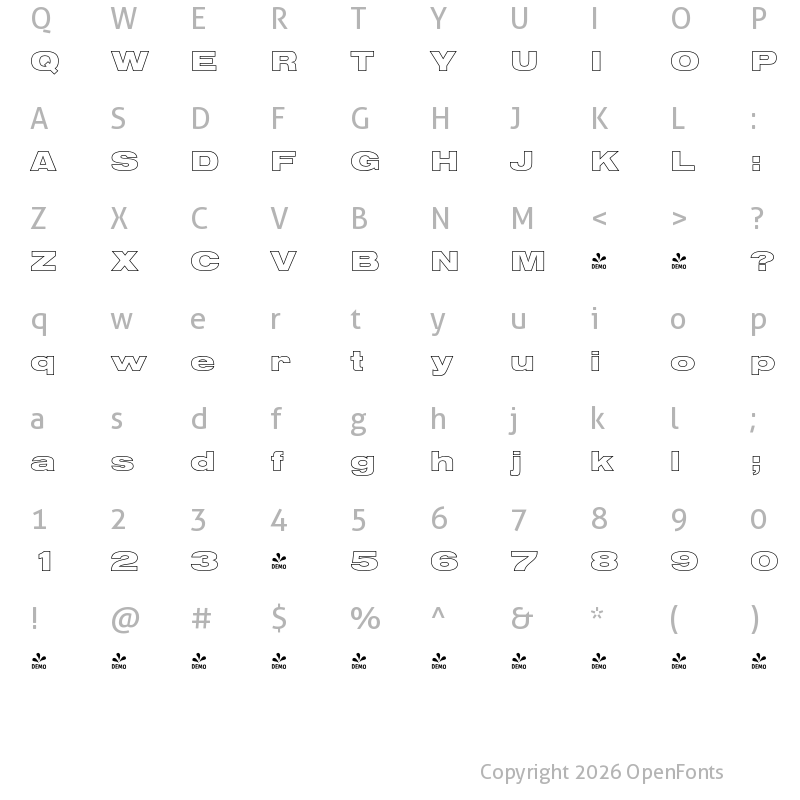 Character Map of FONTSPRING DEMO - NimbusSanOutExtDBla Regular