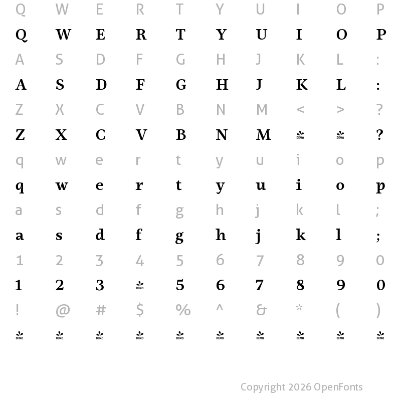 Character Map of FONTSPRING DEMO - Ninfa Serif Bold