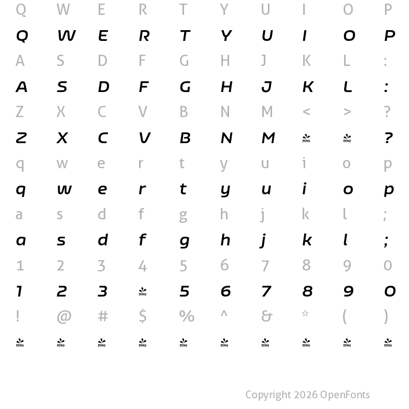 Character Map of FONTSPRING DEMO - Nizzoli Alt Bold It Regular