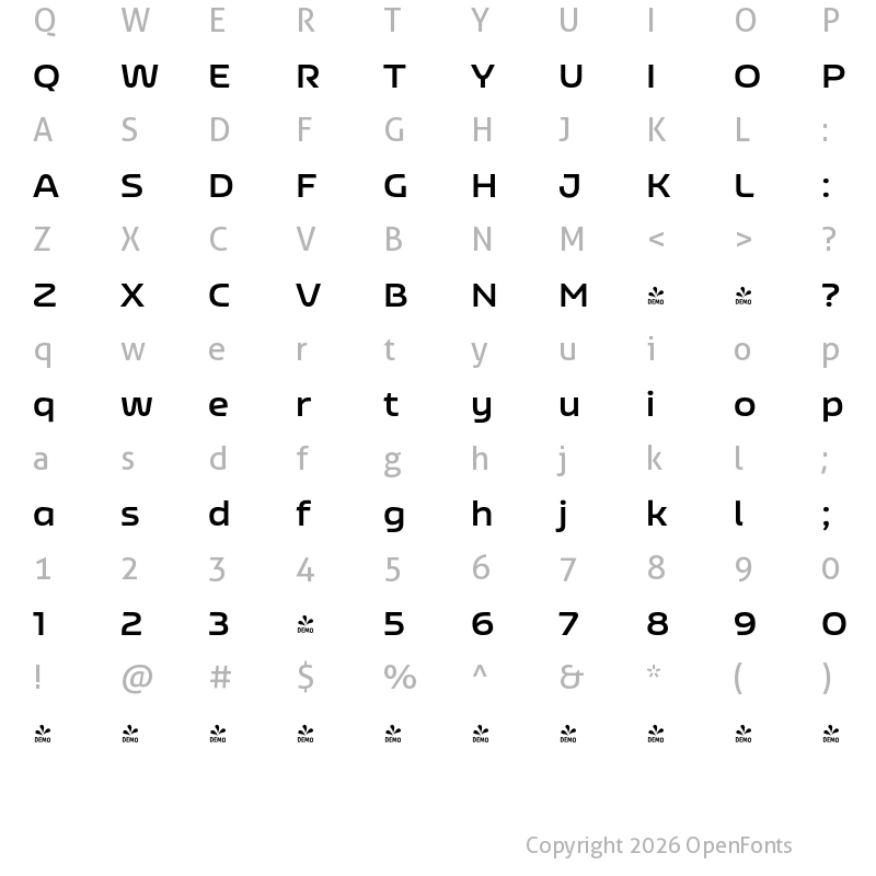 Character Map of FONTSPRING DEMO - Nizzoli Alt Bold Regular