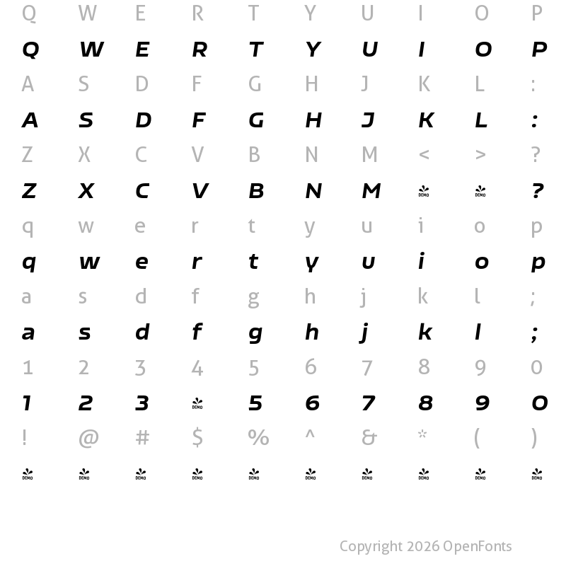 Character Map of FONTSPRING DEMO - Nizzoli Black It Regular