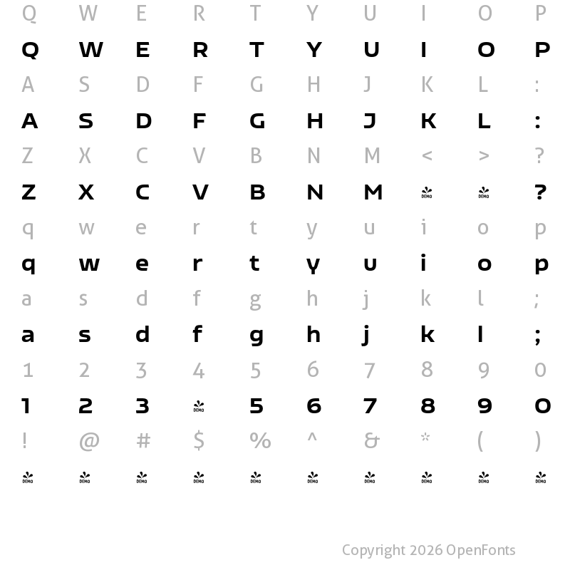 Character Map of FONTSPRING DEMO - Nizzoli Black Regular