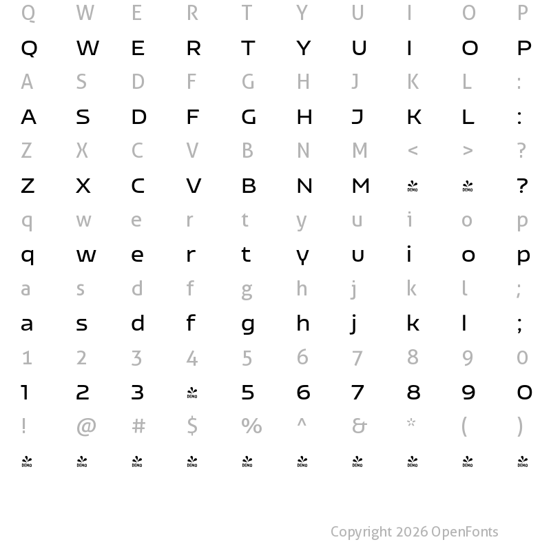 Character Map of FONTSPRING DEMO - Nizzoli SemiBold Regular
