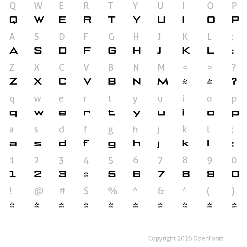 Character Map of FONTSPRING DEMO - NoExit Extra Expanded Bold