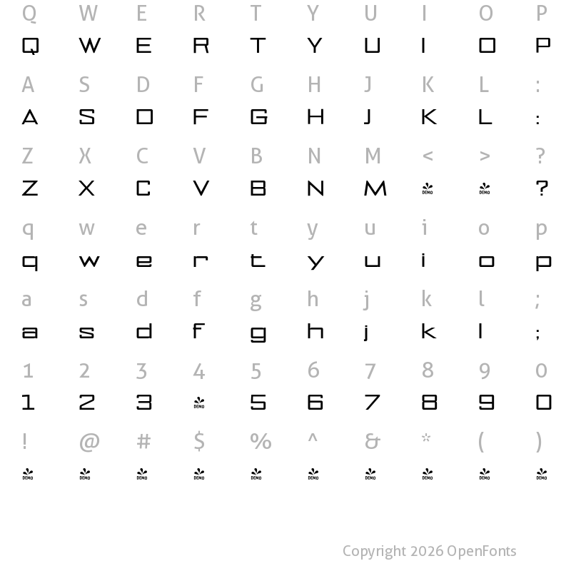 Character Map of FONTSPRING DEMO - NoExit Extra Expanded Regular