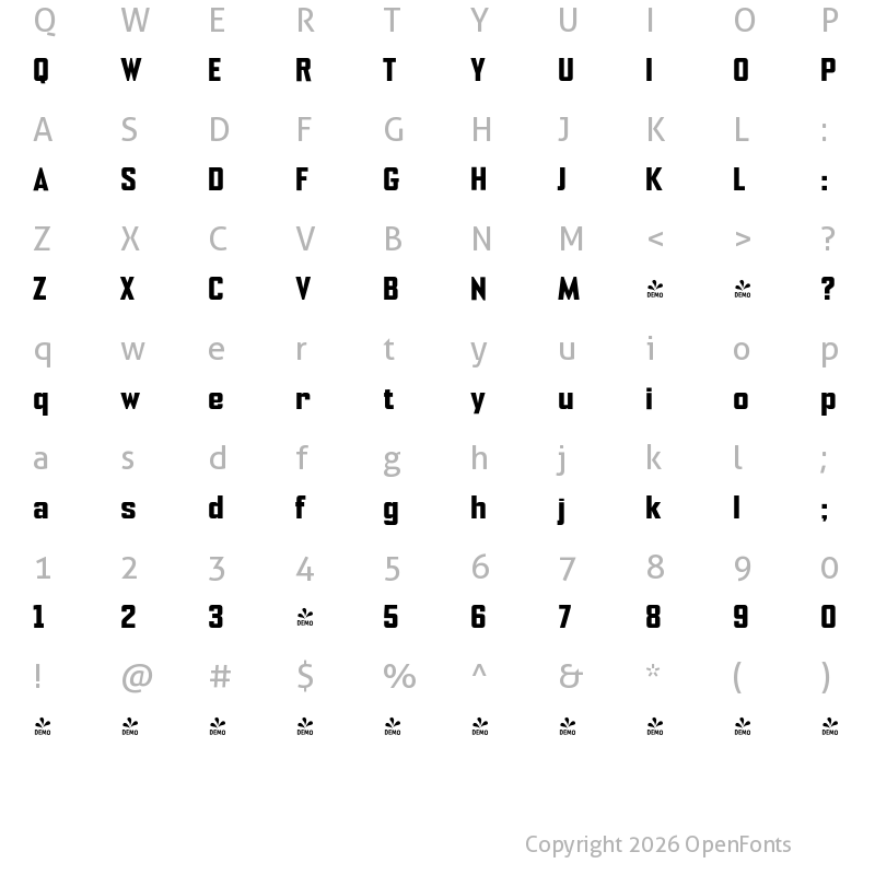 Character Map of FONTSPRING DEMO - NoExit Semi Condensed Bold