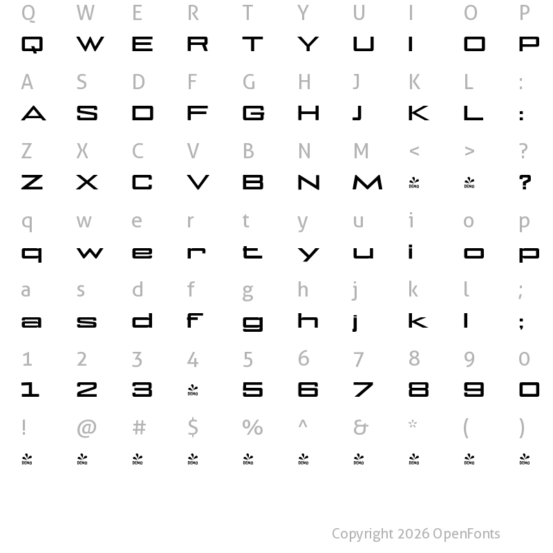 Character Map of FONTSPRING DEMO - NoExit Ultra Expanded Bold