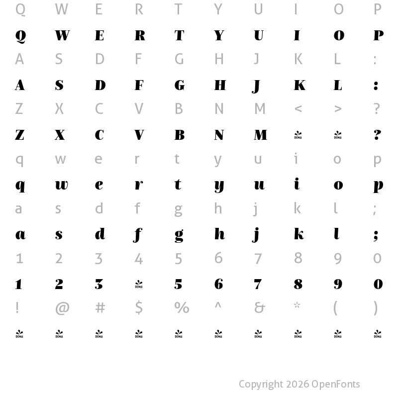 Character Map of FONTSPRING DEMO - Nomada Didone Extrablack Italic
