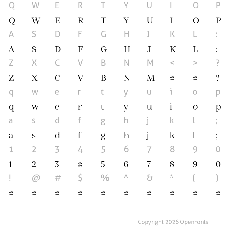 Character Map of FONTSPRING DEMO - Nomada Didone Light Regular