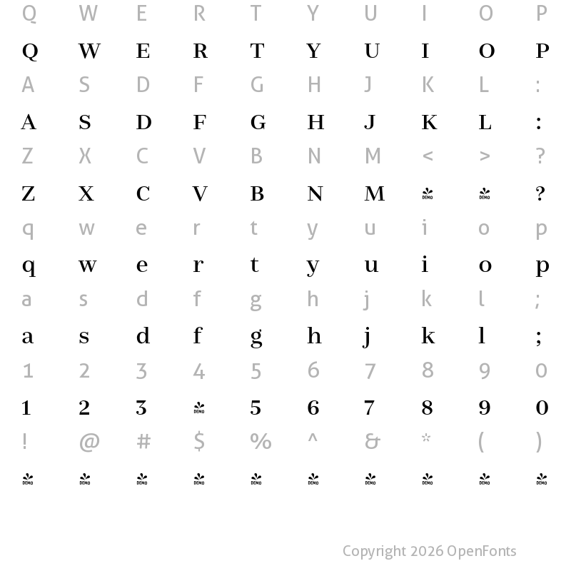 Character Map of FONTSPRING DEMO - Nomada Didone Medium Regular