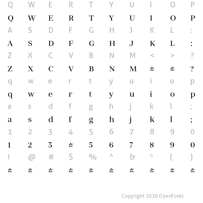 Character Map of FONTSPRING DEMO - Nomada Didone Regular
