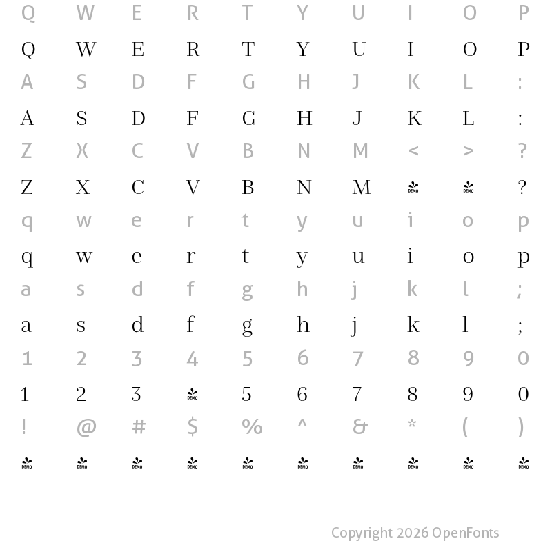 Character Map of FONTSPRING DEMO - Nomada Didone Thin Regular