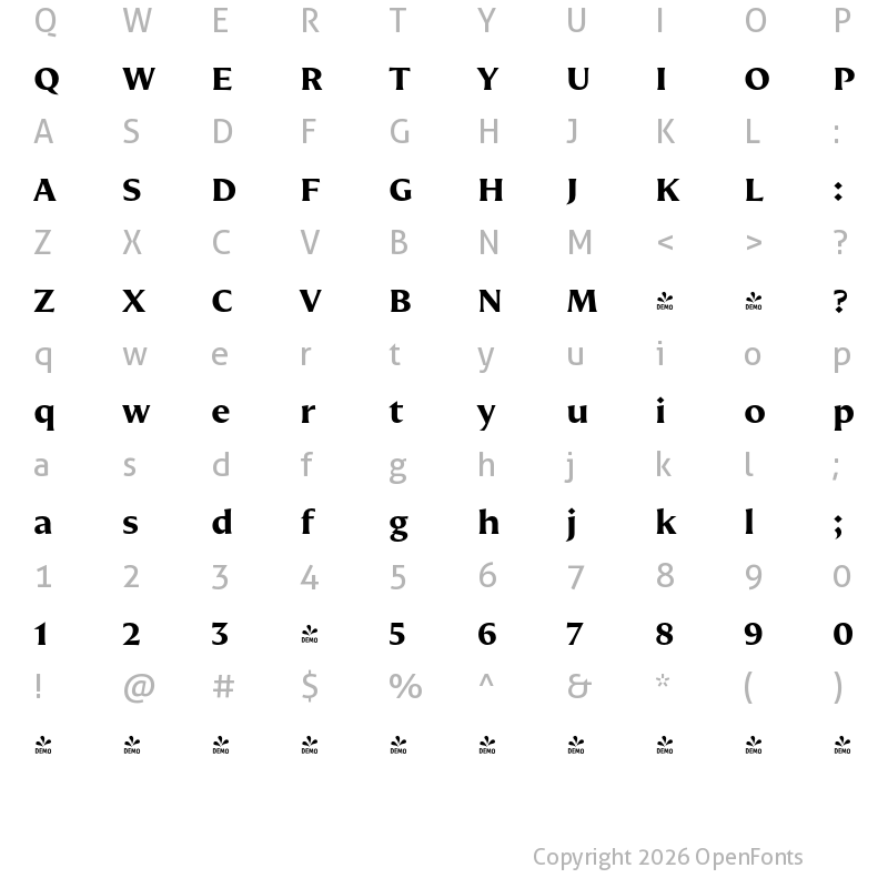 Character Map of FONTSPRING DEMO - Nomada Incise Bold