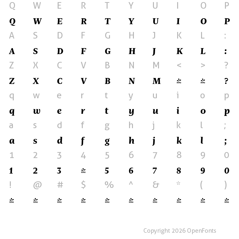 Character Map of FONTSPRING DEMO - Nomada Serif Bold Italic