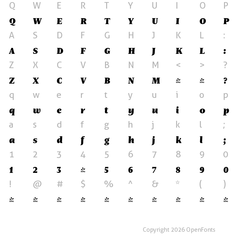 Character Map of FONTSPRING DEMO - Nomada Serif Extrablack Italic