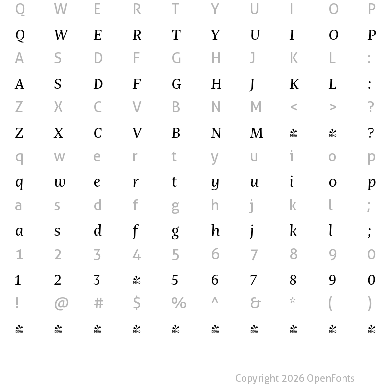 Character Map of FONTSPRING DEMO - Nomada Serif Italic