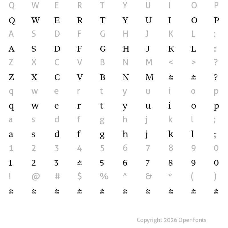 Character Map of FONTSPRING DEMO - Nomada Serif Regular