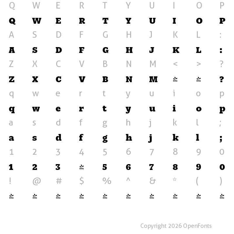 Character Map of FONTSPRING DEMO - Nomada Slab Black Regular