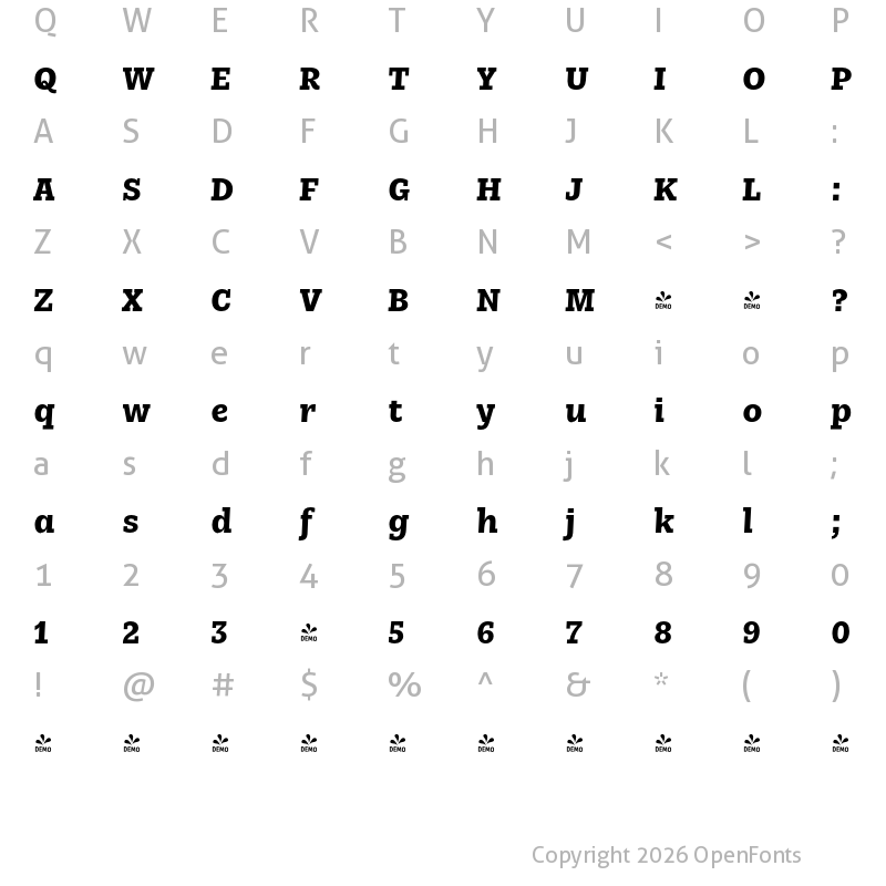 Character Map of FONTSPRING DEMO - Nomada Slab Bold Italic