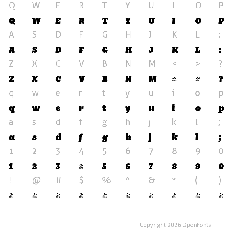 Character Map of FONTSPRING DEMO - Nomada Slab Extrablack Italic