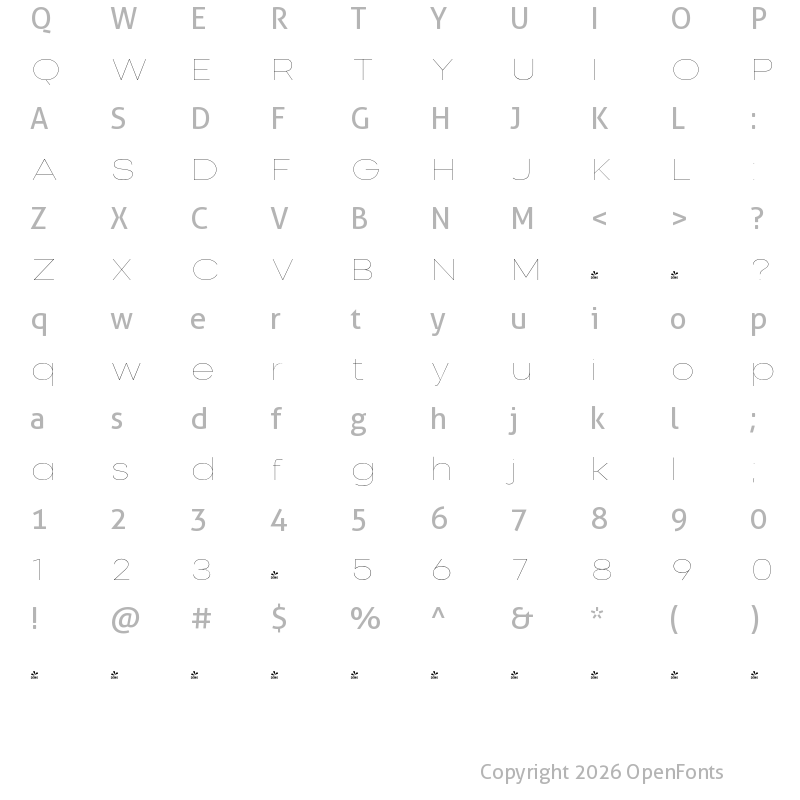 Character Map of FONTSPRING DEMO - Nominee Hairline Extended Regular
