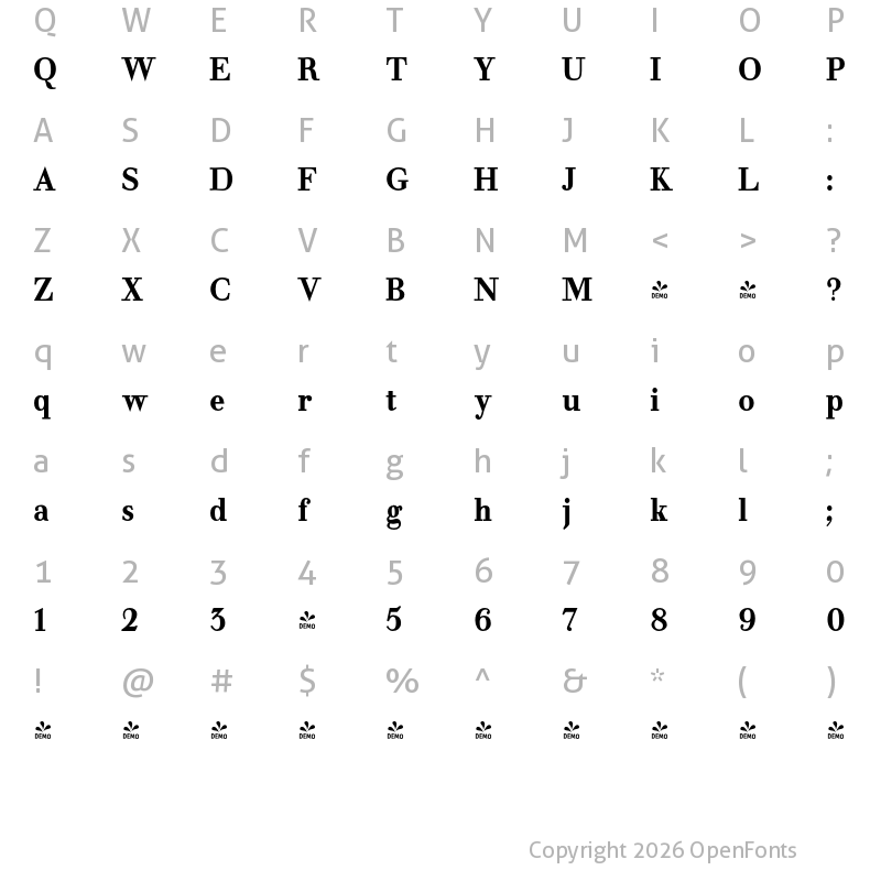 Character Map of FONTSPRING DEMO - NoraPen Medium Condensed Medium Condensed