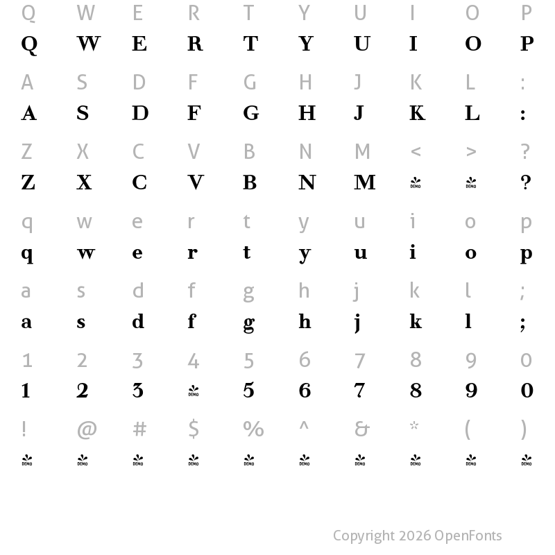 Character Map of FONTSPRING DEMO - NoraPen Medium Medium